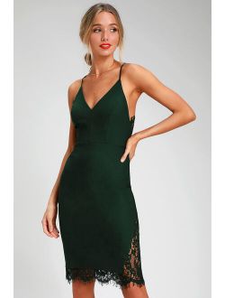Only Want You Forest Green Lace Bodycon Midi Dress