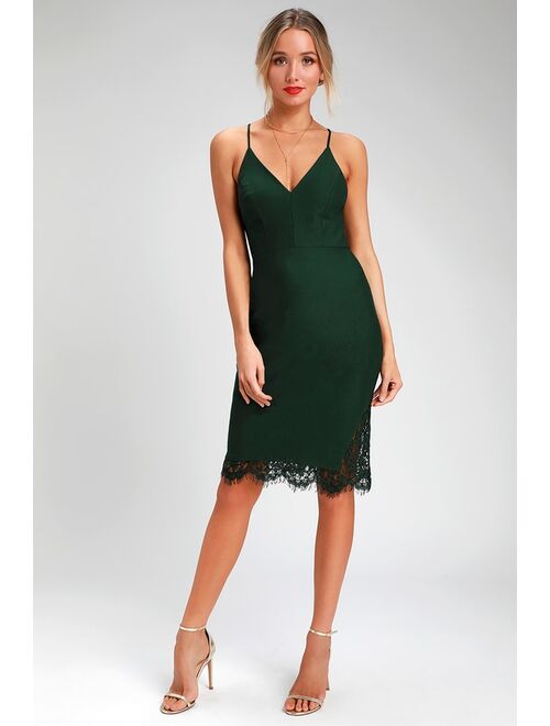 Lulus Only Want You Forest Green Lace Bodycon Midi Dress