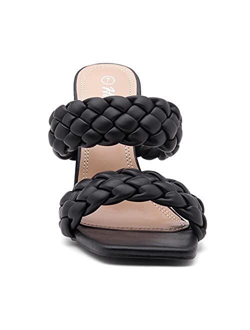 Herstyle LILAH Women's Square Open Toe Stiletto Heeled Mules Double Braided Strap Slide Sandals