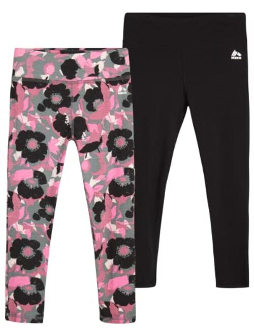 RBX Girls' Active Leggings - 2 Pack Performance Stretch Cotton Gym Pants (Size: 4-16)