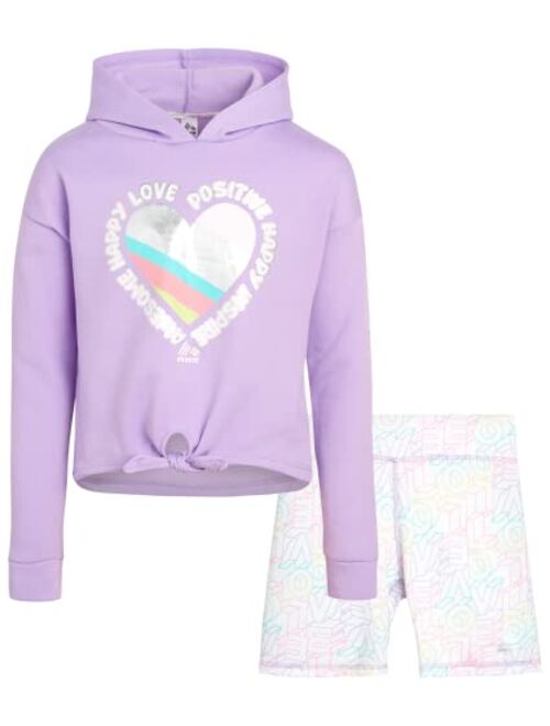 RBX Girls' Active Shorts Set - 2 Piece Fleece Crop Hoodie Sweatshirt and Bike Shorts (4-12)