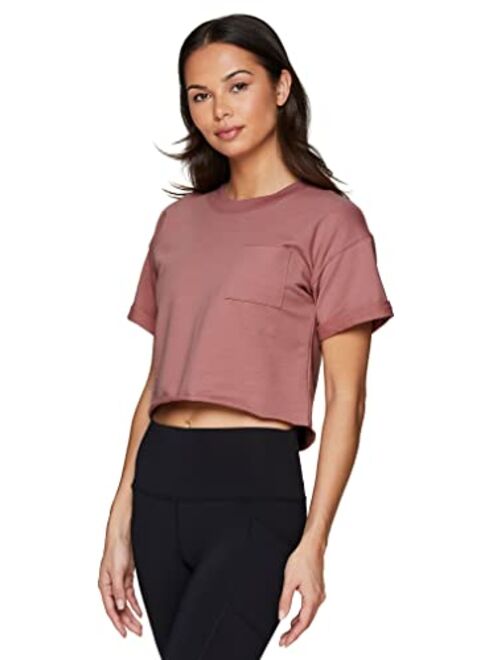 RBX Women's Relaxed Crop Top Athletic Fashion Yoga Short Sleeve Cropped T-Shirt