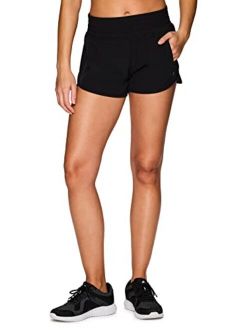 Active Women's Athletic Relaxed Fit Quick Dry Stretch Woven Running Short with Inner Attached Brief and Pockets