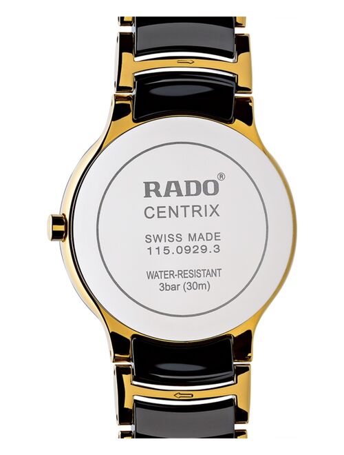 Rado Watch, Men's Centrix Jubile Diamond Dial (1/10 ct. t.w.) Black Ceramic and Gold-Tone PVD Bracelet R30929712