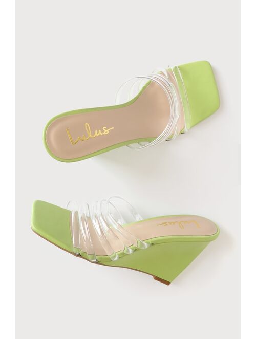 Lulus Chax Green Clear Slide-On Wedge Sandals