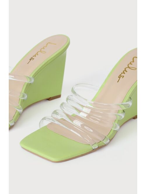Lulus Chax Green Clear Slide-On Wedge Sandals