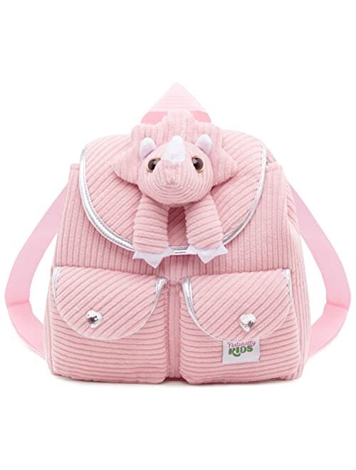 Naturally KIDS Small Dinosaur Backpack - Dinosaur Toys for Kids 3-5 - Toddler Backpack for Girl w Stuffed Animal - Gifts for 3 Year Old Boys - w Pockets & Reflective Logo