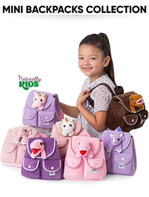 Naturally KIDS Small Dinosaur Backpack - Dinosaur Toys for Kids 3-5 - Toddler Backpack for Girl w Stuffed Animal - Gifts for 3 Year Old Boys - w Pockets & Reflective Logo
