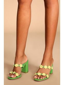 Aryanay Green Multi Flower High Heeled Sandals