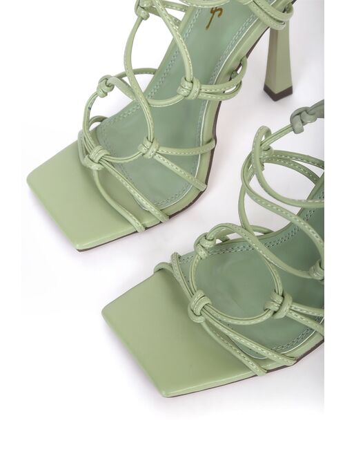 Lulus Flairee Sage Square Toe Lace-Up High Heel Sandals