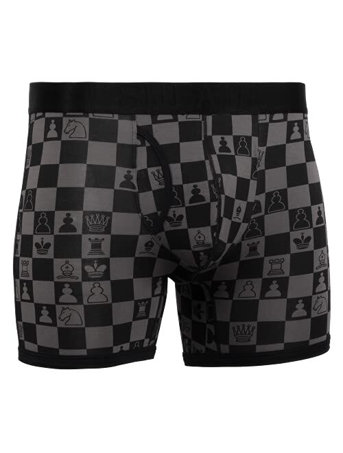 Sheath Underwear SHEATH Men's Chess Grandmaster Dual Pouch Boxer Brief Underwear - Grey/Black