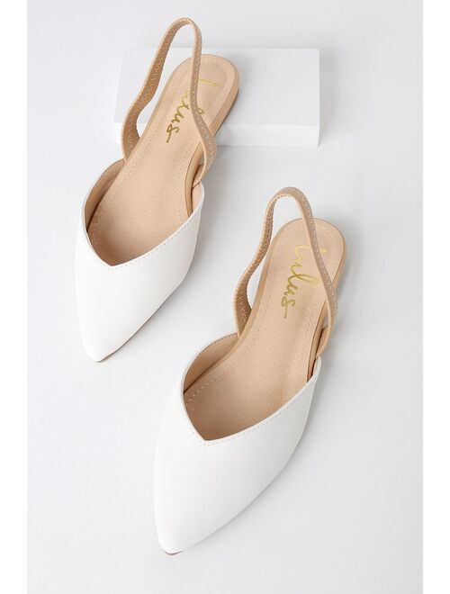 Lulus Mae White and Nude Pointed-Toe Slingback Flats