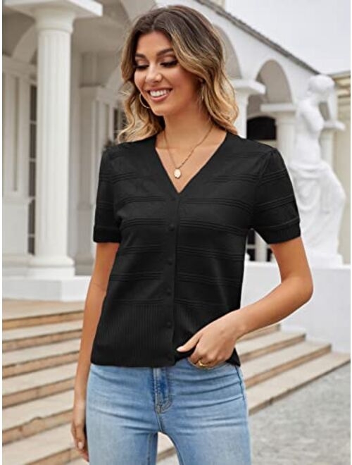 Kate Kasin Women Retro Short Puff Sleeve Short Bolero Cardigan Button Down Cropped Sweater Shrug Top