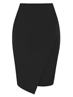 Women Irregular Hem Pencil Skirt Knee Length Business Casual Skirts