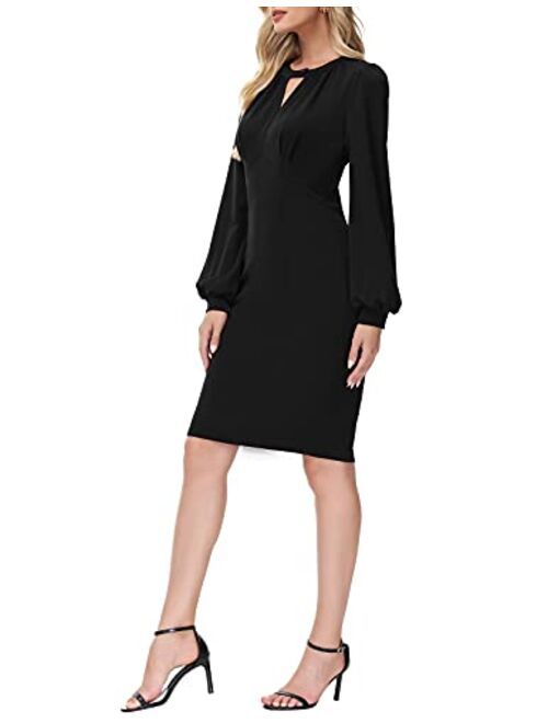 Kate Kasin Women Lantern Long Sleeve Office Pencil Dress Wear to Work Sheath Dresses Knee Length