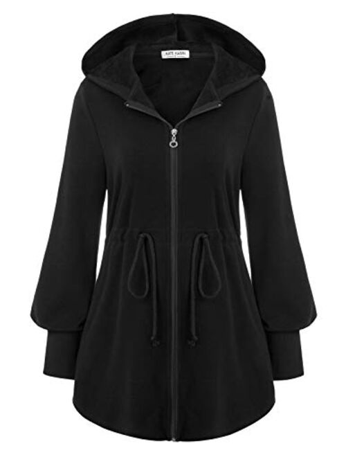 Kate Kasin Women's Casual Fleece Zip up Winter Long Hoodie Jacket Coat with Pocket