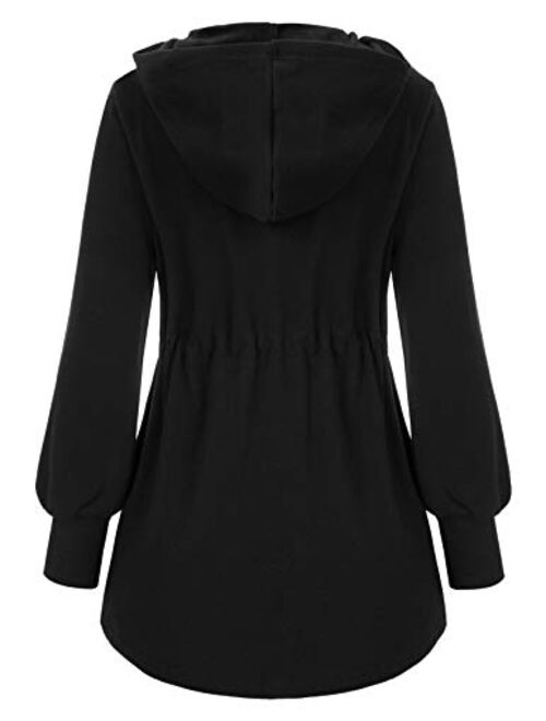 Kate Kasin Women's Casual Fleece Zip up Winter Long Hoodie Jacket Coat with Pocket