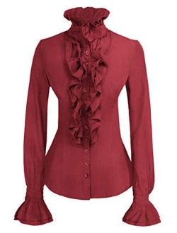 Women Victorian Gothic Ruffled Lotus Shirt Blouse Tops