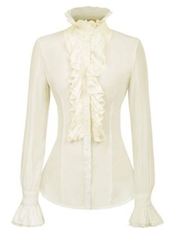 Women Victorian Gothic Ruffled Lotus Shirt Blouse Tops