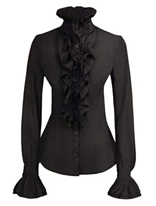 Kate Kasin Women Victorian Gothic Ruffled Lotus Shirt Blouse Tops