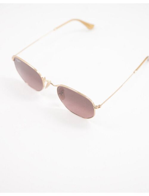 Ray-Ban hexagonal sunglasses in gold with brown lens