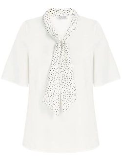 Women Ruffle Short Sleeves Bow Tie Blouse Summer Elegant Business Casual Chiffon Shirt Tops Dressy