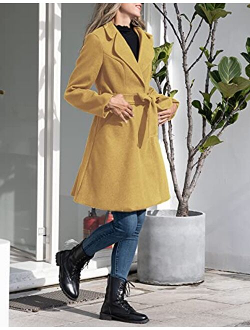 Kate Kasin Women A Line Peacoat Dress Coat Belted Notch Lapel Overcoat Fall Winter Trench Coats