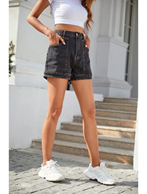 Kate Kasin Women's Summer Casual High Waisted Denim Shorts Workout Wide Leg Jean Shorts with Pockets