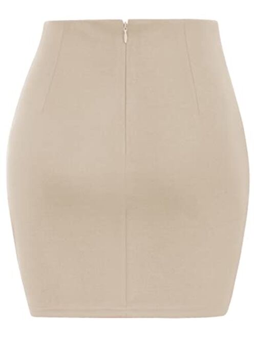 Kate Kasin Women's Ruched Skirts Elastic High Waist Wrap Slim Fit Bodycon Pencil Mini Skirt