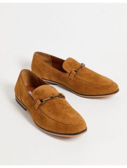 loafers in tan faux suede with snaffle detail