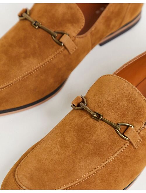 ASOS DESIGN loafers in tan faux suede with snaffle detail