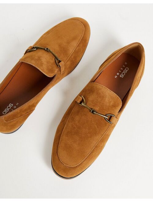 ASOS DESIGN loafers in tan faux suede with snaffle detail