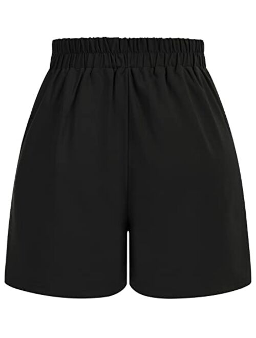 Kate Kasin Women's Pleated Shorts Elastic High Waist Bow Tie Summer Casual Shorts with Pockets