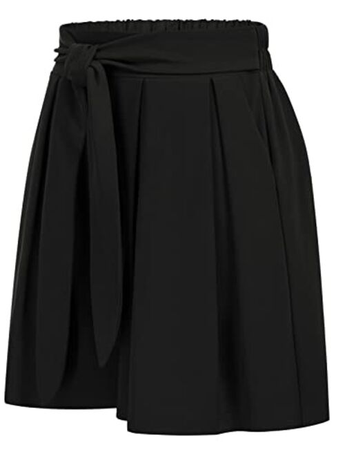 Kate Kasin Women's Pleated Shorts Elastic High Waist Bow Tie Summer Casual Shorts with Pockets