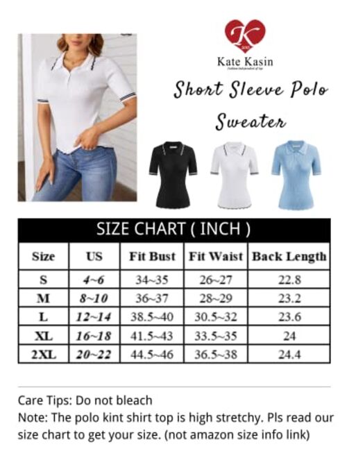 Kate Kasin Women's Polo Short Sleeve Sweaters Collared Button Rib Pullover Shirts Knit Tops