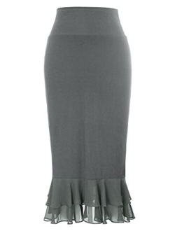 Womens Knee Length Underskirt Ruffled Chiffon Dress Skirt Half Slip Extender S-XXL