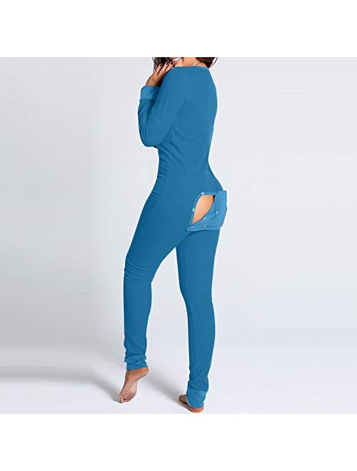 AODONG Jumpsuit for Women Sexy, Women's Sexy Long Sleeve One-Piece Onesie Jumpsuit Rompers Deep V Neck Bodysuit Pajamas