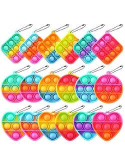 Earthroma 18 Pcs Mini Pop Keychain Fidget Toys, Push Bubble Pop Fidget Toy Pack, Squeeze Rainbow Stress Relief Hand Sensory Toys, Anti-Anxiety Office Desk Toys for Kids A