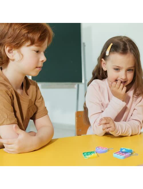 Generic 12 Pcs Mini Push Pop Keychain Fidget Toy, Simple Popitz Stress Relief Hand Toy, Keychain Bubble Anti-Anxiety Sensory Desk Toys for Kids (3 Shapes)