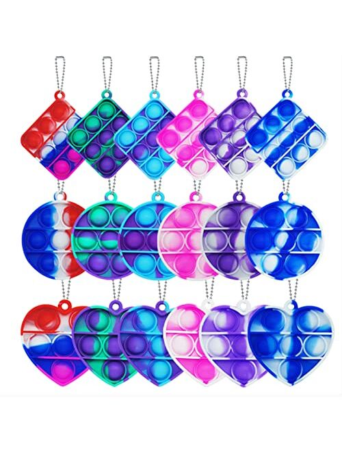 Lulupia 6Pcs Mini Pop Bubble Fidget Toy Keychain, Silicone Simple Squeeze Sensory Toys, Stress Anxiety Relief Toys for Kids and Adults-Round