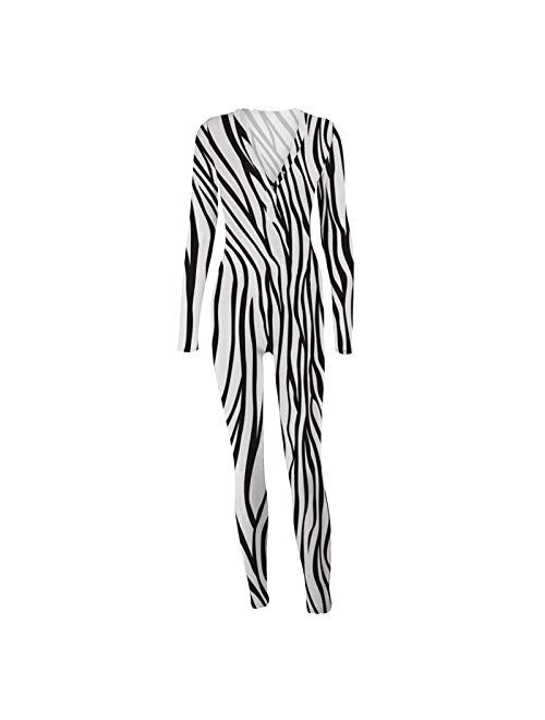 Poto Womens Sexy Pajamas Butt Button Flap Adults Jumpsuit Zebra Stripe Bodysuit Deep V-Neck One Piece Rompers Sleepwear