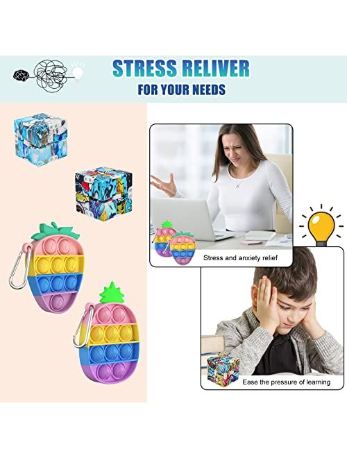 tekkit 24PCS Mini pop Push it Fidget Keychain, Pop Push its Keychain,Stress Relief Toys Fidget Sensory Toys Party Favor Class Award Anti Anxiety Hand Toys for Kids Adults