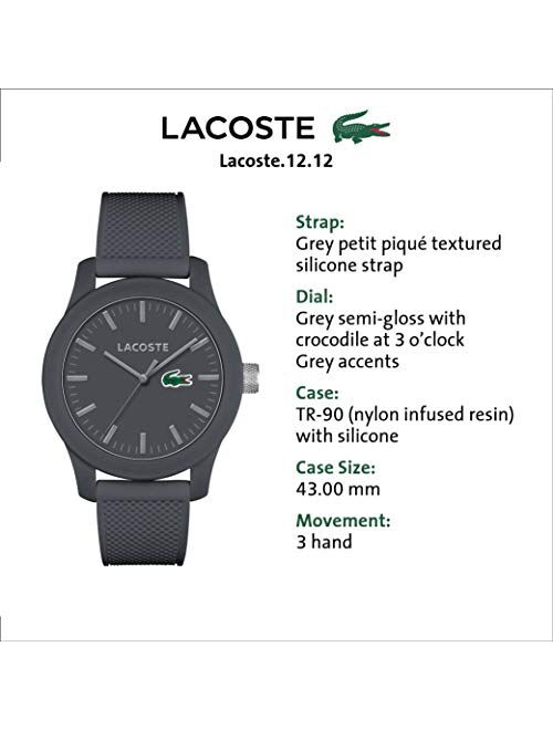 Lacoste Men's Lacoste.12.12 Japanese-Quartz Watch with Silicone Strap, (Model: 2010767)