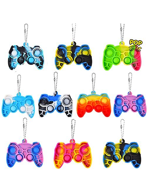 Procover 10 Pack Mini Pop Keychain Fidget It Controller Toys Pack for Boys,Pop Sensory Pop Toy Fidget Keychain, Controller Shaped Keychain Fidget Toy Pack for Kids Childr