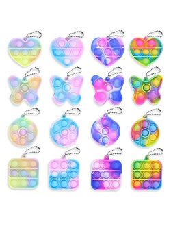 Loogeen 16pcs Mini Fidget Toys Bulk, Simple Push Pop Keychain Pack, Small Stress Relief Poppers Toys,Party Favors and Prizes for Kids
