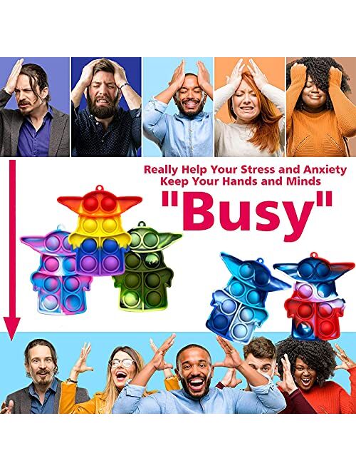Abendy 5 Pcs Mini Fidget Toys, Tie-dye Stress Relief Hand Toys, Pop Push it Bubble Fidget Sensory Toys, Anti-Anxiety Keychain Toys Office Desk Gifts for Kids and Adults