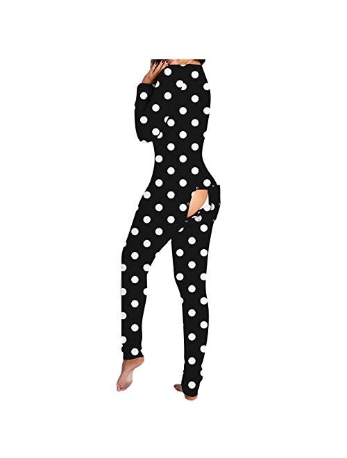 FABIURT Sexy Pajamas for Women Womens Sexy Short Rompers Bodysuit Printed V Neck Bodycon Stretch Button Pajama Jumpsuit
