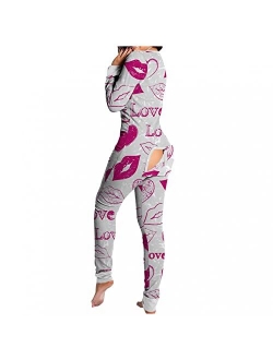FABIURT Onesie Pajamas for Women, Womens Onesie Pajamas with Back Buttoned Flap Long Sleepwear Romper Homewear