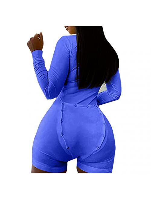 MEDRESPIRIA Onesie Pajamas for Women,Back Functional Buttoned Flap One Piece Outfit Bodysuit Rompers Jumpsuit Sleepwear