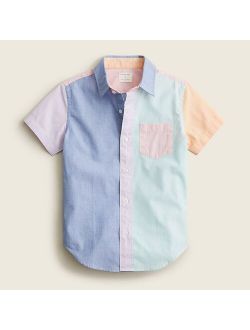 Boys' short-sleeve colorblock cotton poplin button-down
